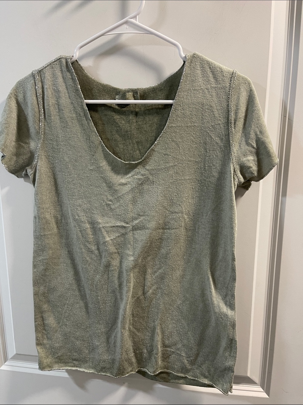 Washed Sage V-Neck Short Sleeve Women's Top
